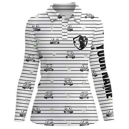 Black and white horizontal stripes custom Women golf polo shirt golf cart pattern ladies golf tops NQS6427