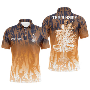 Disc golf basket orange camo Men disc golf polo shirts custom name disc golf team shirts for men NQS4996