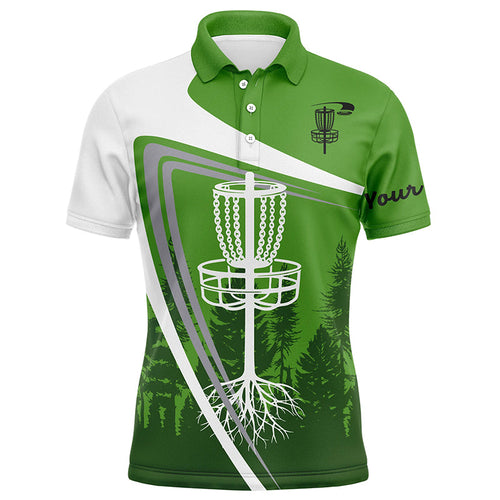 Mens disc golf polo shirt custom name green disc golf basket, personalized disc golf shirts NQS4394