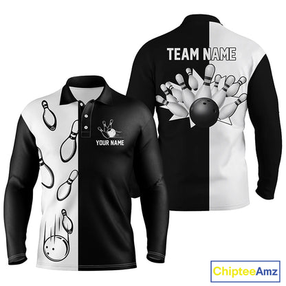 Black white personalized bowling shirt for men – custom name design side view