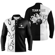 Load image into Gallery viewer, Black and white retro vintage Bowling polo shirts for men custom Bowling team jerseys NQS5012