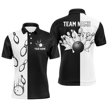 Load image into Gallery viewer, Black and white retro vintage Bowling polo shirts for men custom Bowling team jerseys NQS5012