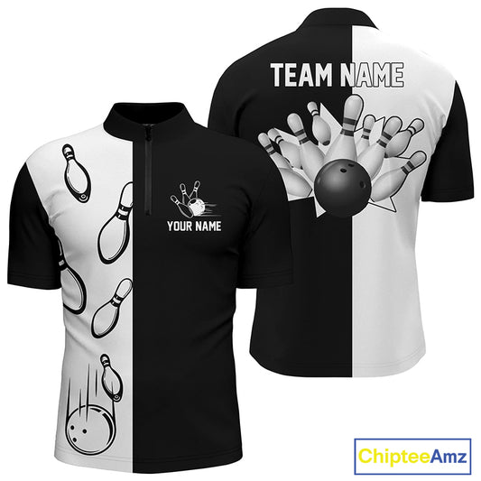Custom Black white bowling shirt for men – personalized team jersey front view