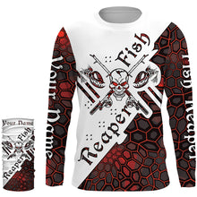 Load image into Gallery viewer, Fish reaper skull Custom Long Sleeve Performance Fishing Shirts, Skull Fishing jerseys | red camo NQS3798