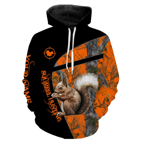 Squirrel hunting orange camo custom Name 3D All over print Sweatshirt,Tshirt, Long sleeves, Hoodie Hunting gift for Men, Women, Kid NQS2866