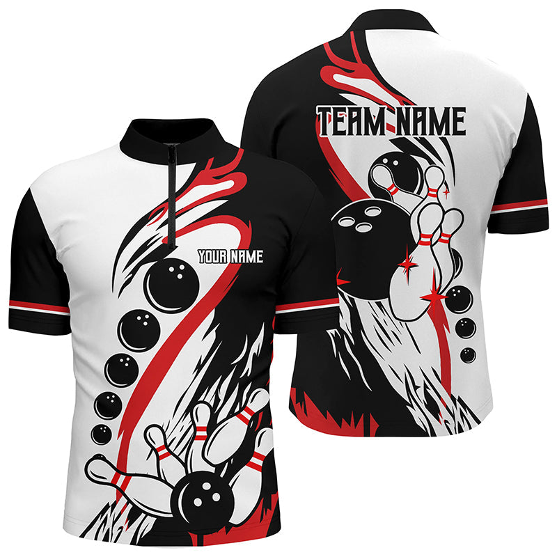 Black and white retro bowling league jerseys custom Men Bowling Quarter Zip Shirt, gifts for bowlers NQS7061