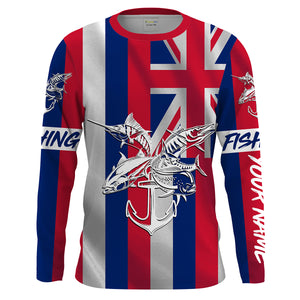 HI Fishing Grand slam custom fishing shirt Hawaiian Flag marlin, tuna, mahi mahi, wahoo NQS1481