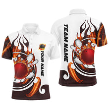 Load image into Gallery viewer, White Bowling polo Shirt for men Custom flame bowling ball pins Jerseys NQS6449