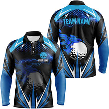 Load image into Gallery viewer, Black Mens golf polo shirts custom blue lightning team golf jerseys, golf attire for men NQS6688