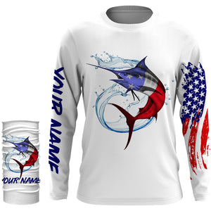 Marlin fishing American flag patriotic Custom Name UV protection UPF 30+ fishing jersey NQS3100