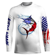 Load image into Gallery viewer, Marlin fishing American flag patriotic Custom Name UV protection UPF 30+ fishing jersey NQS3100