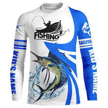 Load image into Gallery viewer, Sailfish fishing Custom sun protection long sleeve fishing shirts, Sailfish fishing jerseys | Blue NQS5321