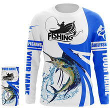 Load image into Gallery viewer, Sailfish fishing Custom sun protection long sleeve fishing shirts, Sailfish fishing jerseys | Blue NQS5321