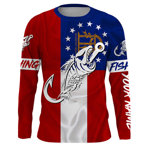 GA Fishing Custom Georgia Flag Fish hook skull Custom sun protection fishing shirts for men, women NQS3345