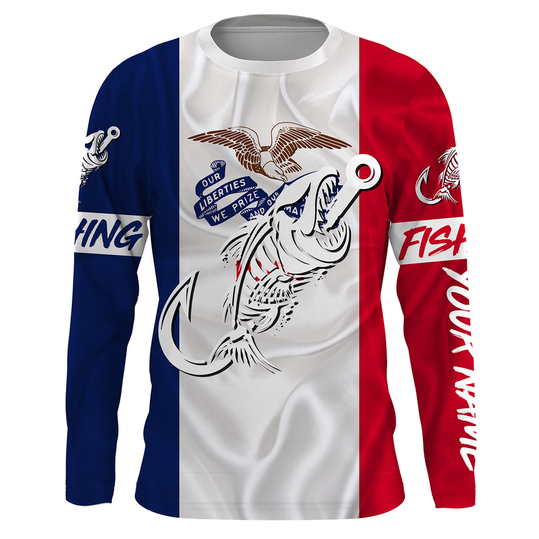 IA Fishing Custom Iowa Flag Fish hook skull Custom sun protection fishing shirts for men, women NQS3348