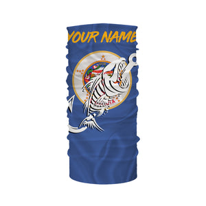 MN Fishing Custom Minnesota Flag Fish hook skull Custom sun protection fishing shirts for men, women NQS3350