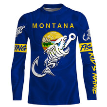 Load image into Gallery viewer, MT Fishing Custom Montana Flag Fish hook skull Custom sun protection fishing shirts for men, women NQS3351