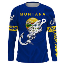 Load image into Gallery viewer, MT Fishing Custom Montana Flag Fish hook skull Custom sun protection fishing shirts for men, women NQS3351