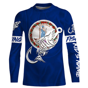 VA Fishing Custom Virginia Flag Fish hook skull Custom sun protection fishing shirts for men, women NQS3353