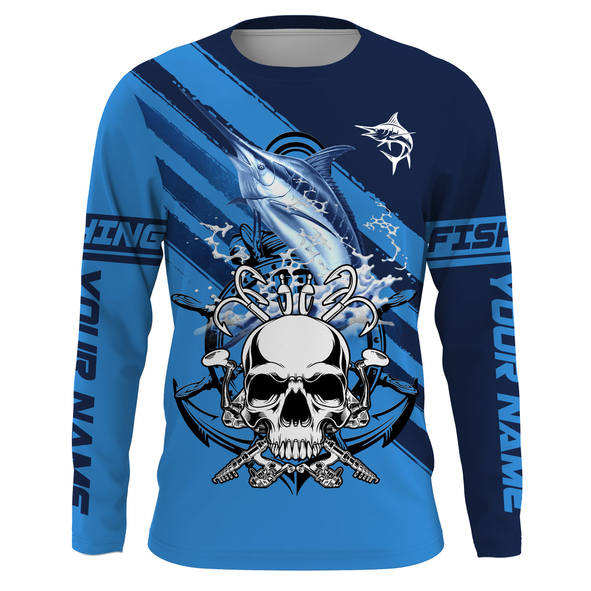 Personalized Marlin Fish reaper Anchor Saltwater blue sea UV Long Sleeve Performance Fishing Shirts NQS3813