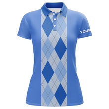Load image into Gallery viewer, Blue argyle plaid pattern Womens golf polo shirt custom golf polos shirt for womens, golfing gifts NQS7190