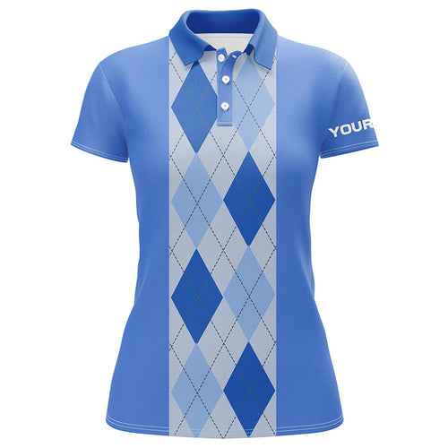 Blue argyle plaid pattern Womens golf polo shirt custom golf polos shirt for womens, golfing gifts NQS7190
