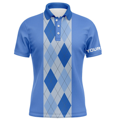 Blue argyle plaid pattern Mens golf polo shirt custom golf polos shirt for men, golfing gifts NQS7190