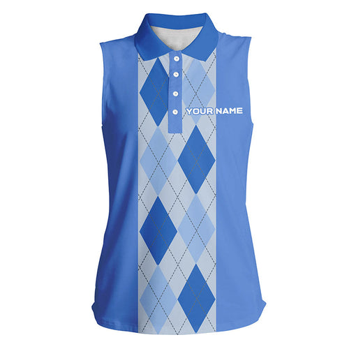 Blue argyle plaid pattern Womens sleeveless golf polos custom polos shirt for womens, golfing gifts NQS7190