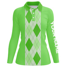 Load image into Gallery viewer, Green argyle plaid pattern Womens golf polo shirt custom golf polos shirt for womens, golfing gifts NQS7191