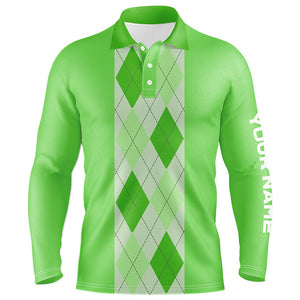 Green argyle plaid pattern Mens golf polo shirt custom golf polos shirt for men, golfing gifts NQS7191
