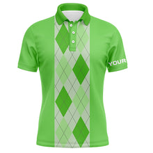 Load image into Gallery viewer, Green argyle plaid pattern Mens golf polo shirt custom golf polos shirt for men, golfing gifts NQS7191