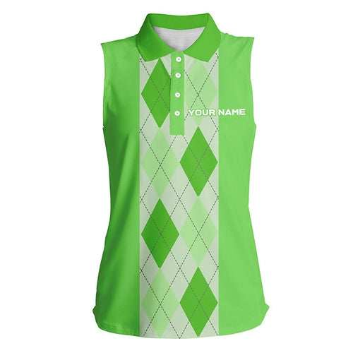 Green argyle plaid pattern Womens sleeveless golf polos custom polos shirt for womens, golfing gifts NQS7191
