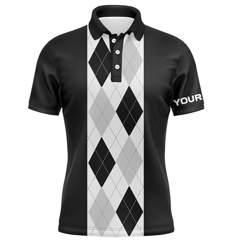 Black argyle plaid pattern Mens golf polo shirt custom golf polos shirt for men, golfing gifts NQS7192