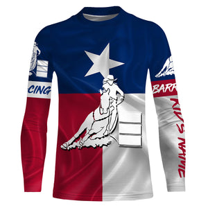 Texas barrel racing Texas flag patriotic Custom Name equestrian clothing, gift for horse lovers NQS3259