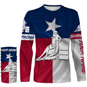 Texas barrel racing Texas flag patriotic Custom Name equestrian clothing, gift for horse lovers NQS3259