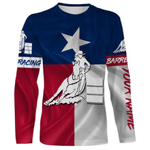 Load image into Gallery viewer, Texas barrel racing Texas flag patriotic Custom Name equestrian clothing, gift for horse lovers NQS3259