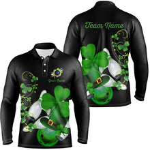Load image into Gallery viewer, Green shamrock Mens polo bowling shirts Custom St Patrick Day black team league bowling jerseys NQS7195