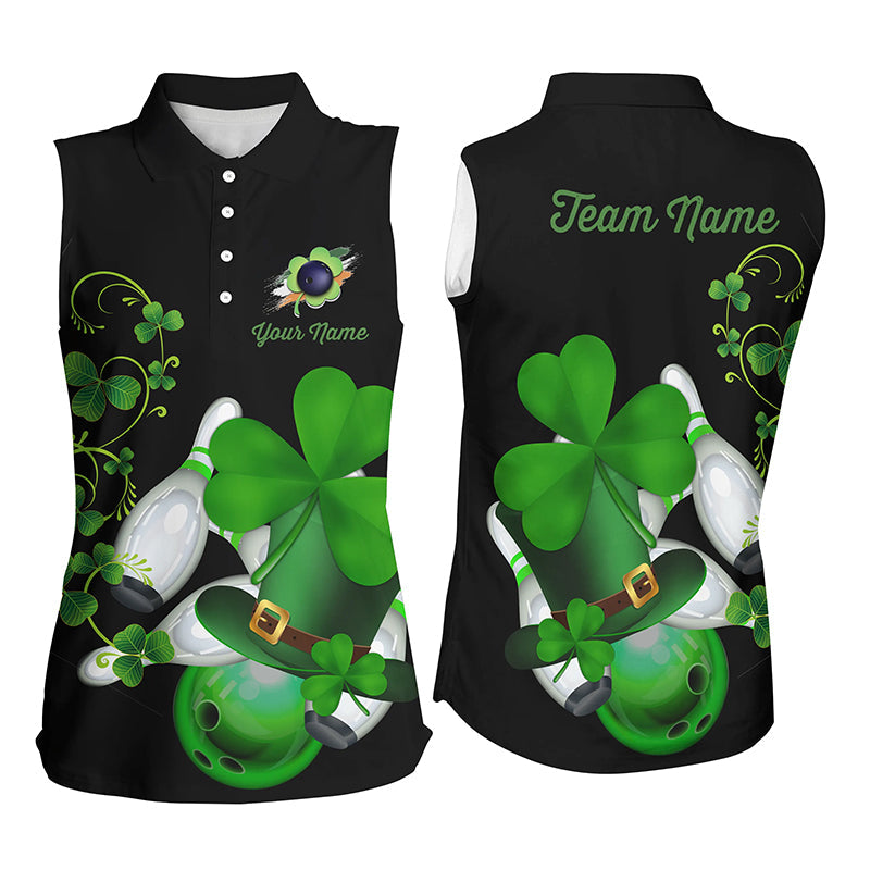 Green shamrock lucky Women Bowling sleeveless Polos Custom St Patrick Day black team bowling jersey NQS7195