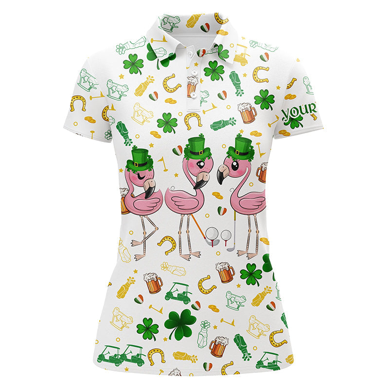 Womens golf polos shirt custom st patrick's day pattern golf clothes flamingo golf polos NQS7201