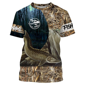 Sturgeon Fishing Customize Name 3D All Over Printed Shirts For Adult And Kid Personalized Fishing Gift NQS323