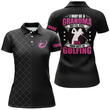 Load image into Gallery viewer, Black Womens golf polo shirt custom name I may be a grandma but I&#39;ll still kick your butt at golfing NQS5343