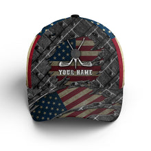 Load image into Gallery viewer, American flag golf sun hats for men, custom name hats Adjustable Unisex Baseball golf hats NQS3362