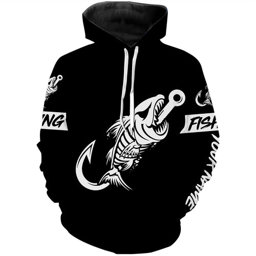 Black Fish hook skull fish reaper skeleton Custom name fishing jerseys  | Hoodie - NPQ777