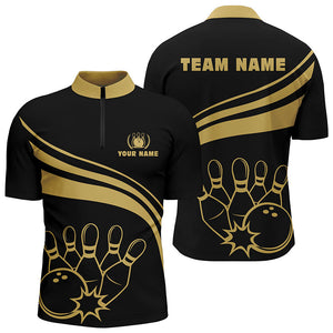 Personalized bowling Quarter Zip shirts for men, custom men's bowling shirt team bowl jersey | Black NQS6708