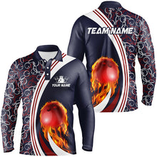 Load image into Gallery viewer, Bowling Polo Shirts For Men Custom camo flame bowling ball fire Bowling Team League Jerseys | Navy NQS6716