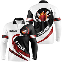 Load image into Gallery viewer, Black and white Bowling Polo Shirts For Men Custom flame bowling ball fire strike Team League Jerseys NQS6717