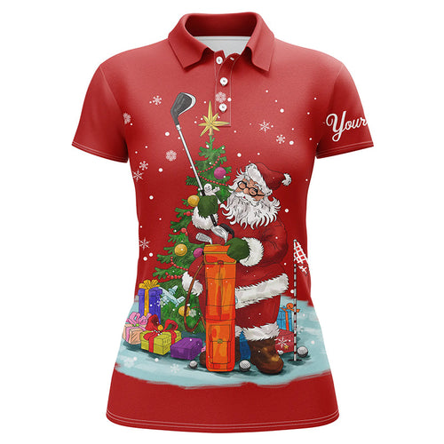 Christmas golf shirts custom name Womens golf polo shirts - Santa Golfer Christmas golf gifts | Red NQS4432