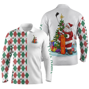 Funny Santa golfer Mens golf polo shirts custom name Christmas golf ball pattern, Christmas golf gifts NQS4433