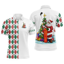 Load image into Gallery viewer, Funny Santa golfer Mens golf polo shirts custom name Christmas golf ball pattern, Christmas golf gifts NQS4433