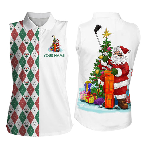 Funny Santa golfer Womens sleeveless polo shirt custom Christmas golf ball pattern golf gifts NQS4433